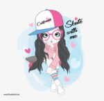 ⁦ملصق بنات كيوت - تزلج معي (Skate with me) ألوان زاهية⁩ - الصورة ⁦2⁩