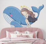⁦فتاة صغيرة على ظهر الحوت - (Good Night) مع نجوم ذهبية⁩ - الصورة ⁦3⁩