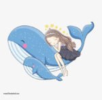 ⁦فتاة صغيرة على ظهر الحوت - (Good Night) مع نجوم ذهبية⁩ - الصورة ⁦2⁩