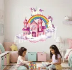 ⁦ملصق عملاق-وحيد القرن-unicorn-سحابات-قوس قزح-قلعة⁩ - الصورة ⁦3⁩