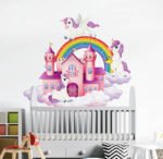 ⁦ملصق عملاق-وحيد القرن-unicorn-سحابات-قوس قزح-قلعة⁩ - الصورة ⁦4⁩