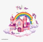 ⁦ملصق عملاق-وحيد القرن-unicorn-سحابات-قوس قزح-قلعة⁩ - الصورة ⁦2⁩