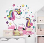 ⁦ملصق يوني كورن كيوت-Unicorn-نجوم ألوان-سحاب⁩ - الصورة ⁦3⁩