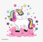 ⁦ملصق يوني كورن كيوت-Unicorn-نجوم ألوان-سحاب⁩ - الصورة ⁦2⁩