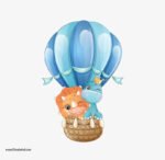 ⁦ملصق عملاق أطفال-حيوانات كيوت- ديناصور يحلق مع منطاد الهواء⁩ - الصورة ⁦2⁩