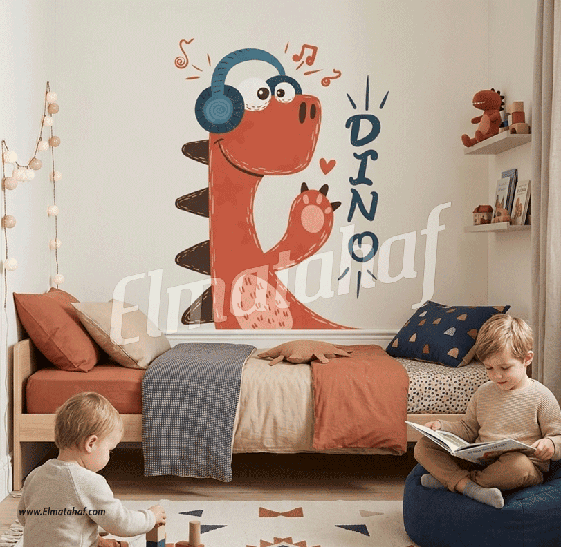 Elmatahaf-CU-K032-استيكرات--ملصقات--أطفال-كيوت-المتحف ملصق ديكور ديناصور كيوت (Dinosaur)-سماعة رأس-موسيقى - الصورة 1