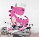 ملصق عملاق ديناصور كيوت مع عصفورة-DINO