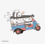 ⁦ملصق مجموعة من الحيوانات دباديب وقطط وموتوسيكل - Funny Tuk Tuk⁩ - الصورة ⁦2⁩