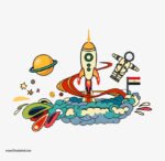 ⁦ملصق عملاق-الفضاء-رائد فضاء-الشمس والنجوم-صاروخ⁩ - الصورة ⁦2⁩