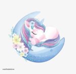 ⁦يوني كورن كيوت-ينام على القمر مع الزهور-cute unicorn⁩ - الصورة ⁦2⁩