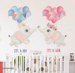 ملصق احتفال مولود جديد-ولد-بنت-It’s a Boy-It’s a Girl-فيل-بالون-زهور