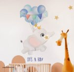 ⁦ملصق احتفال مولود جديد-ولد-بنت-It’s a Boy-It’s a Girl-فيل-بالون-زهور⁩ - الصورة ⁦3⁩
