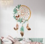 ⁦دريم كاتشر-تأثير الألوان المائية-Dream Catcher-ريش وزهور ملونة⁩ - الصورة ⁦4⁩