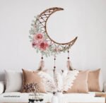 دريم كاتشر-Dream Catcher-ألوان مائية-هلال-زهور-ريش ملون