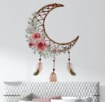 ⁦دريم كاتشر-Dream Catcher-ألوان مائية-هلال-زهور-ريش ملون⁩ - الصورة ⁦3⁩