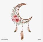 ⁦دريم كاتشر-Dream Catcher-ألوان مائية-هلال-زهور-ريش ملون⁩ - الصورة ⁦2⁩