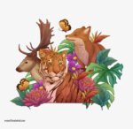 ⁦مجموعة أشجار ونباتات-حيوانات-زهور-فراشة-نمر-غزال⁩ - الصورة ⁦2⁩