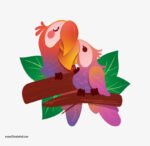 ⁦ملصق ديكور-طيور الببغاء-فرع شجرة معزول-أوراق الشجر الكبيرة⁩ - الصورة ⁦2⁩