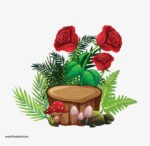 ⁦ملصق عملاق-مجموعة من الزهور الحمراء مع الفطر -أوراق الشجر⁩ - الصورة ⁦2⁩