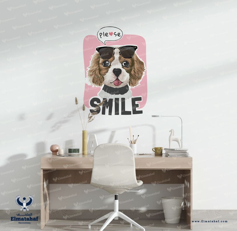 PH-022-Elmatahaf-ملصقات-المتحف-1 ملصق-كلب مع نظارة شمسية-Please Smile - الصورة 1