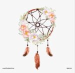 ⁦دريم كاتشر-تأثير الألوان المائية-زهور-أوراق الشجر-ريش-Dream Catcher⁩ - الصورة ⁦2⁩