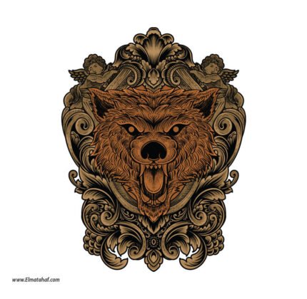استيكر-ملصق ديكور-رأس ذئب-برواز-زخارف-Power