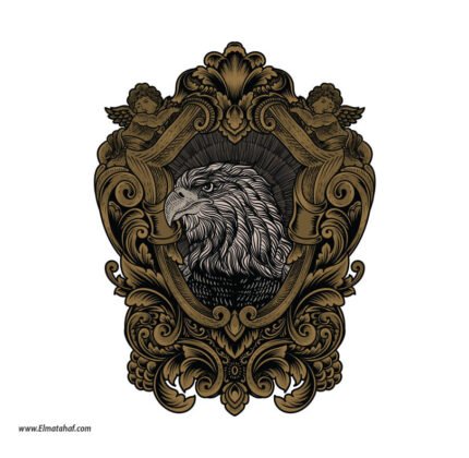 استيكر-ملصق ديكور-وجه صقر-برواز- زخارف-Eagle