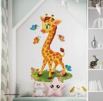 ⁦ملصق عملاق-زرافة-فراشات-زهور وأوراق الشجر-giraffe⁩ - الصورة ⁦4⁩