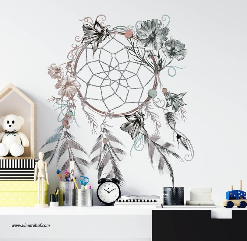Elmatahaf-HBR-011-دريم كاتشر-Dream Catcher-استيكرات-ملصقات-المتحف_2 دريم كاتشر-Dream Catcher-ريش-زهور مودرن-Flowers-ألوان - الصورة 1