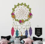 دريم كاتشر-Dream Catcher-زهور-ريش ملون-ألوان البهجة والسعادة