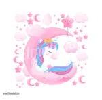 ⁦استيكر يوني كورن مع النجوم والسحب⁩ - الصورة ⁦2⁩